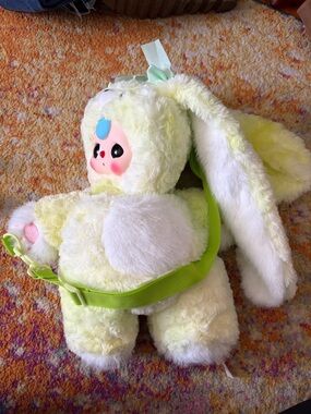 Baby Three Plush Bunny Backpack - Light Yellow/Green